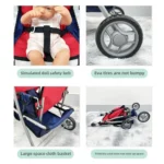 Twin tandem stroller with large space cloth basket and foldable design.