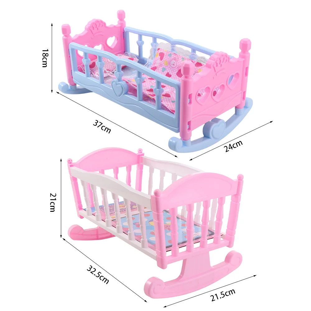 Doll Crib Rocking Cradle with Bedding for Baby Dolls 23 Infant Carriage Baby Bed Cradle Pretend Play Lightweight Baby Doll Rocking Bed Role Play Pink Blue Doll Rocking Crib 8