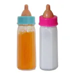 Reborn baby bottles with colorful caps for milk or juice.