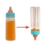 Reborn baby bottle with milk and measurement markings for realistic feeding.
