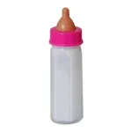 Miniature baby bottle for reborn dolls, 9.4 cm, with pink cap and beige nipple.