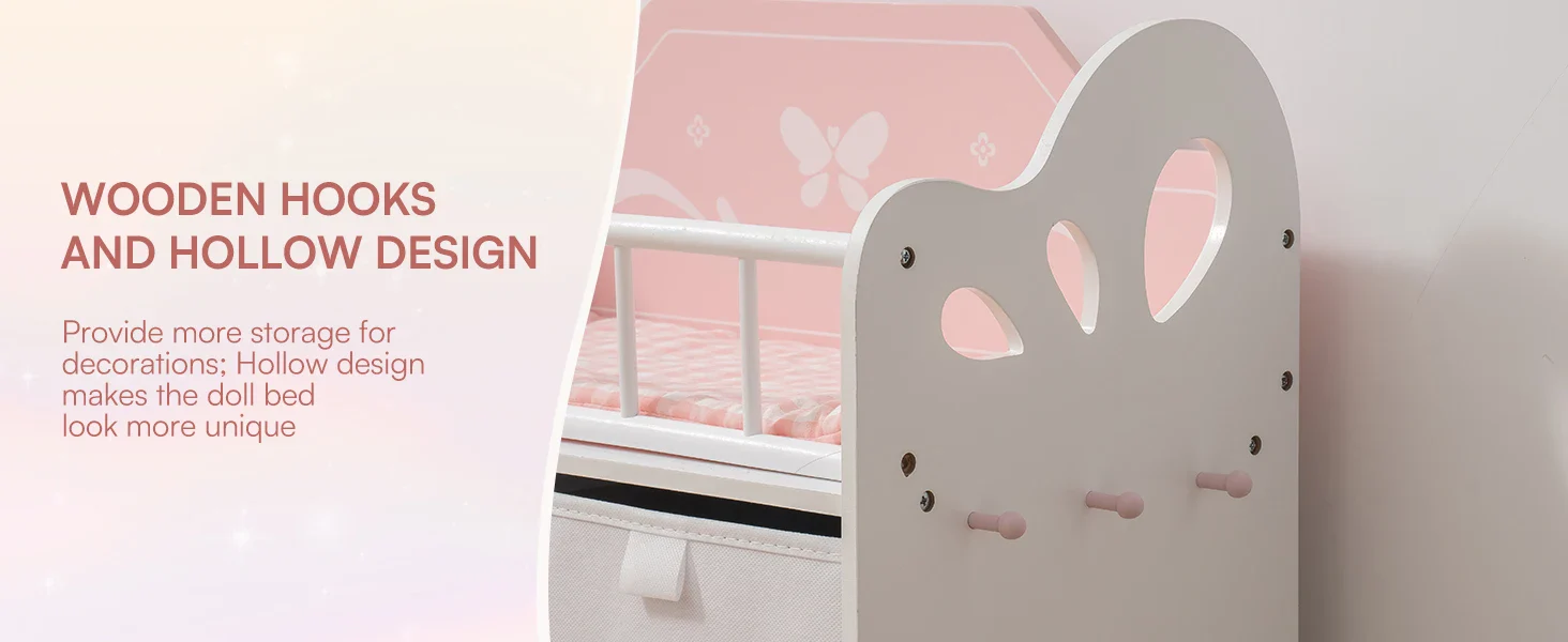 Wooden Doll Crib with Storage and Bedding for 20 Inch Dolls 35 Wooden Doll Crib with Storage and Bedding for 20 Inch Dolls 10