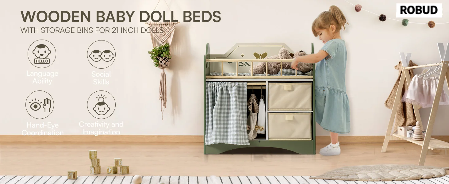 Wooden Doll Crib with Storage and Bedding for 20 Inch Dolls 39 Wooden Doll Crib with Storage and Bedding for 20 Inch Dolls 14