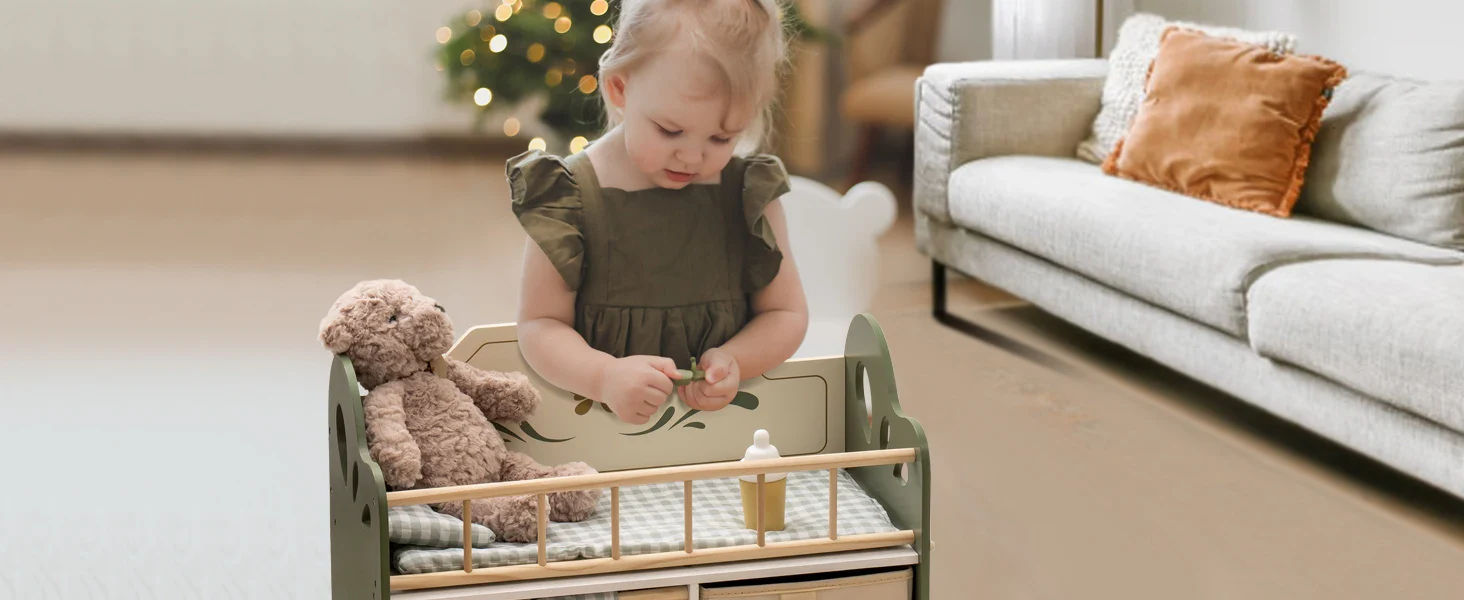 Wooden Doll Crib with Storage and Bedding for 20 Inch Dolls 44 Wooden Doll Crib with Storage and Bedding for 20 Inch Dolls 2 1