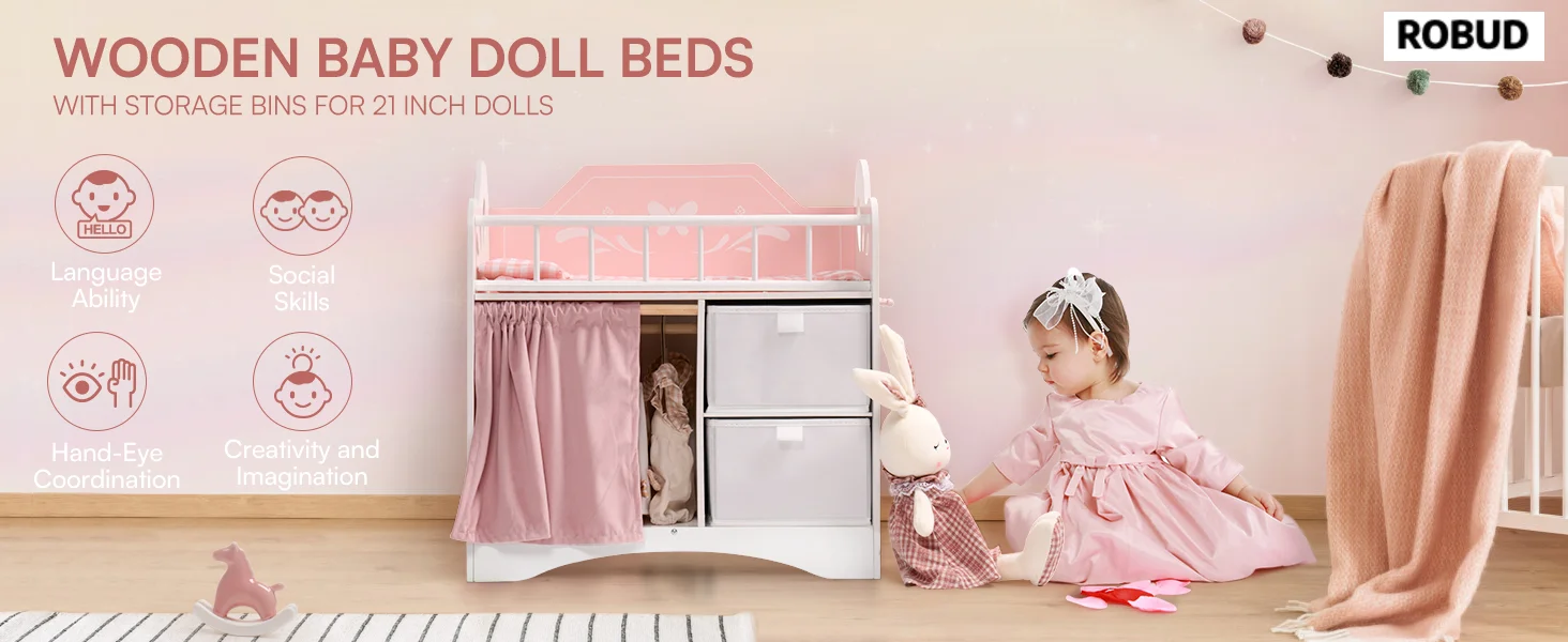 Wooden Doll Crib with Storage and Bedding for 20 Inch Dolls 31 Wooden Doll Crib with Storage and Bedding for 20 Inch Dolls 6