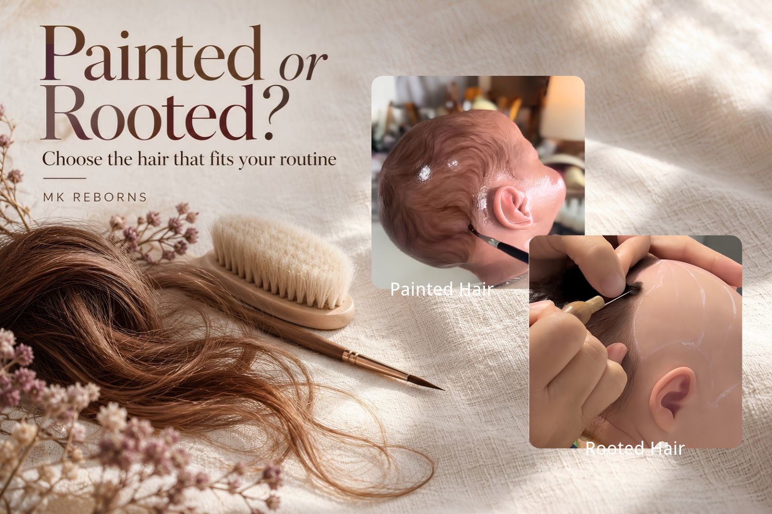 Comparação de estilos de cabelo pintados e com raiz aparente para diferentes opções de rotina capilar.