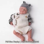 Realistische Silikon-Reborn-Babypuppe (Junge) mit gestreifter Mütze und kuscheligem Outfit.